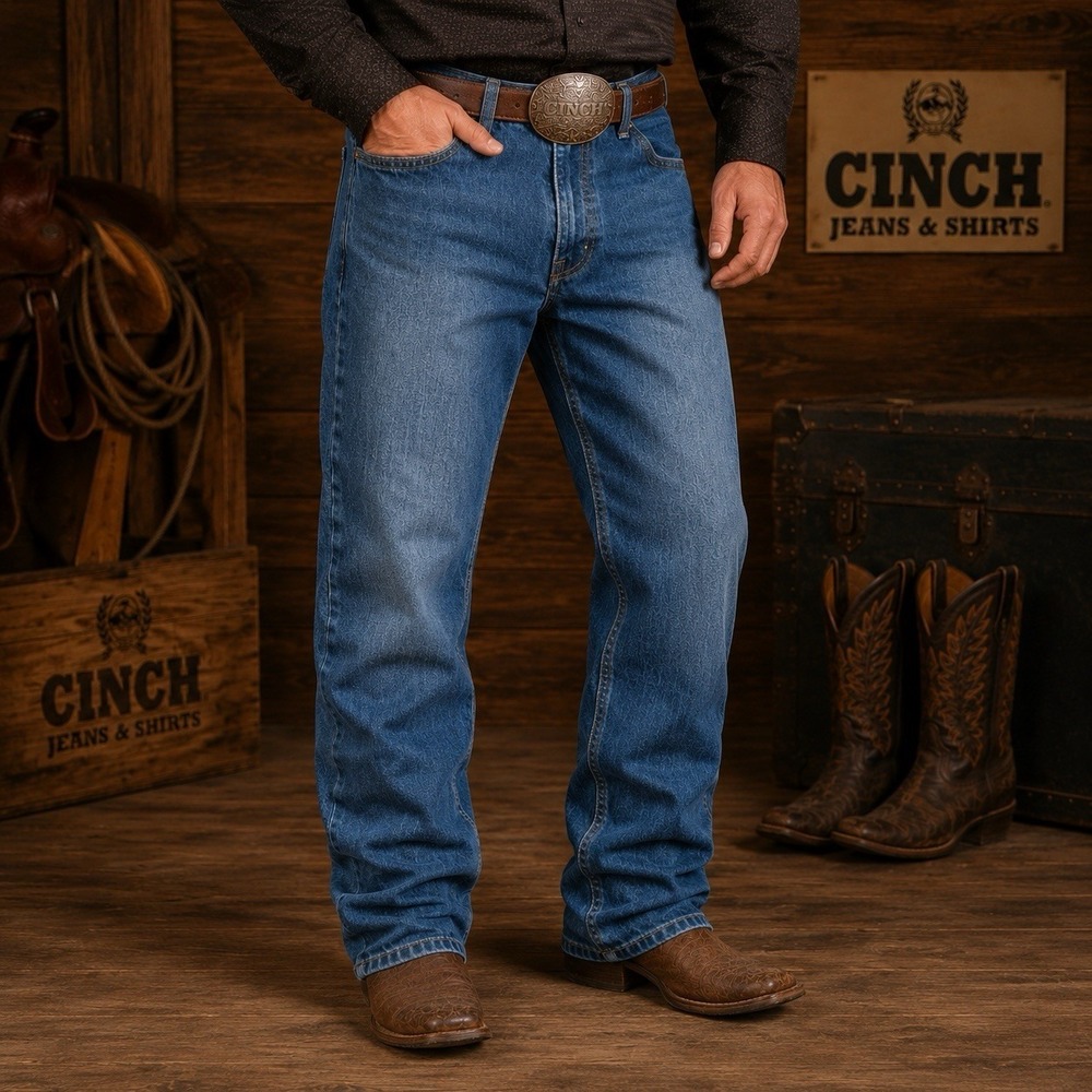 Cinch Western Jeans Mens 36x34 Relaxed Boot Cut Medium Wash 100% Cotton